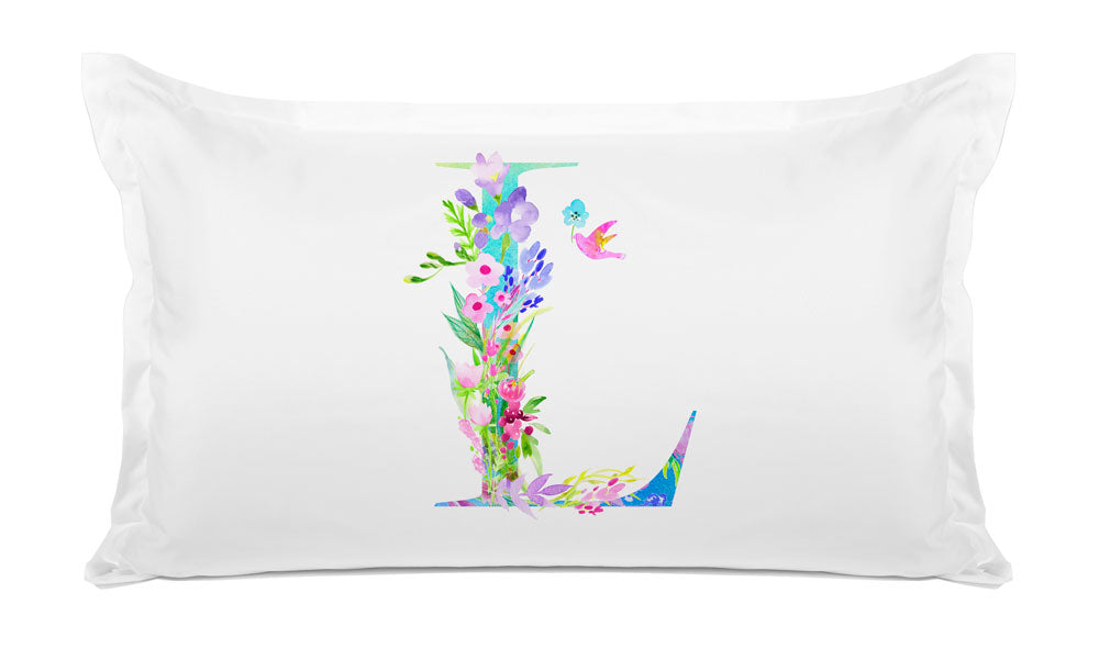 Floral Watercolor Monogram Letter L Pillowcase Floral Watercolor Monogram Letter L Pillowcase