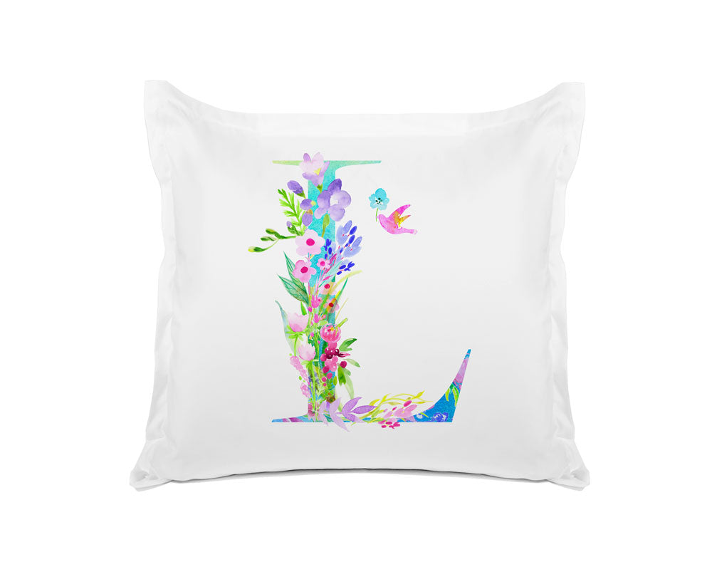 Floral Watercolor Monogram Letter L Pillowcase