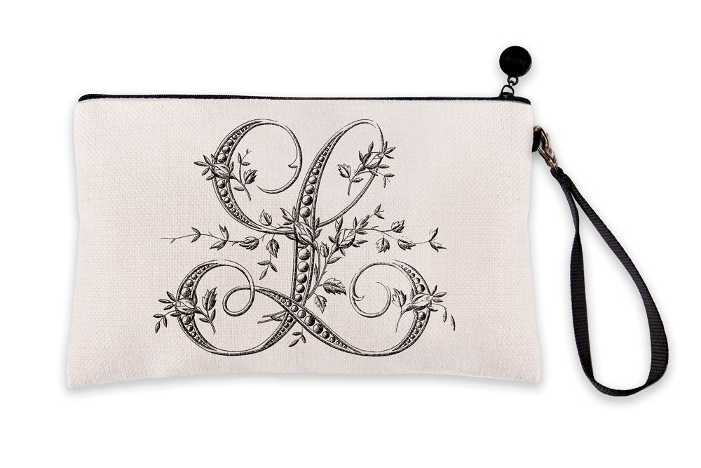 Vintage French Monogram Letter L Makeup Bag