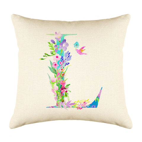 Floral Watercolor Monogram Letter L Throw Pillow Cover