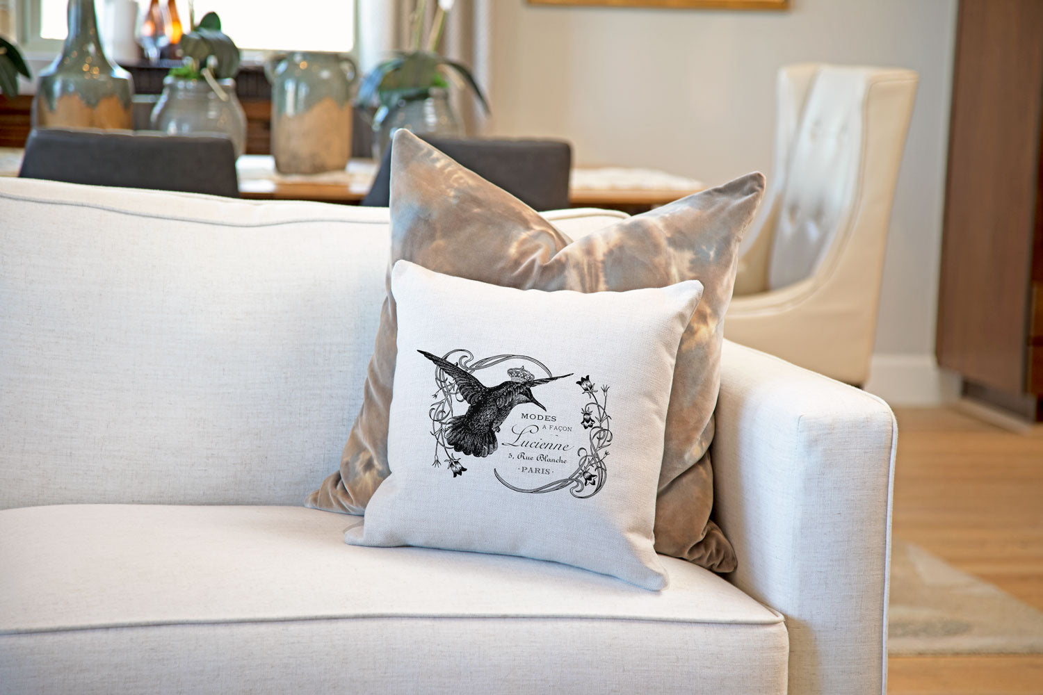 Lucienne Hummingbird Throw Pillow Cover - Decorative Designs Throw Pillow Cover Collection-Di Lewis