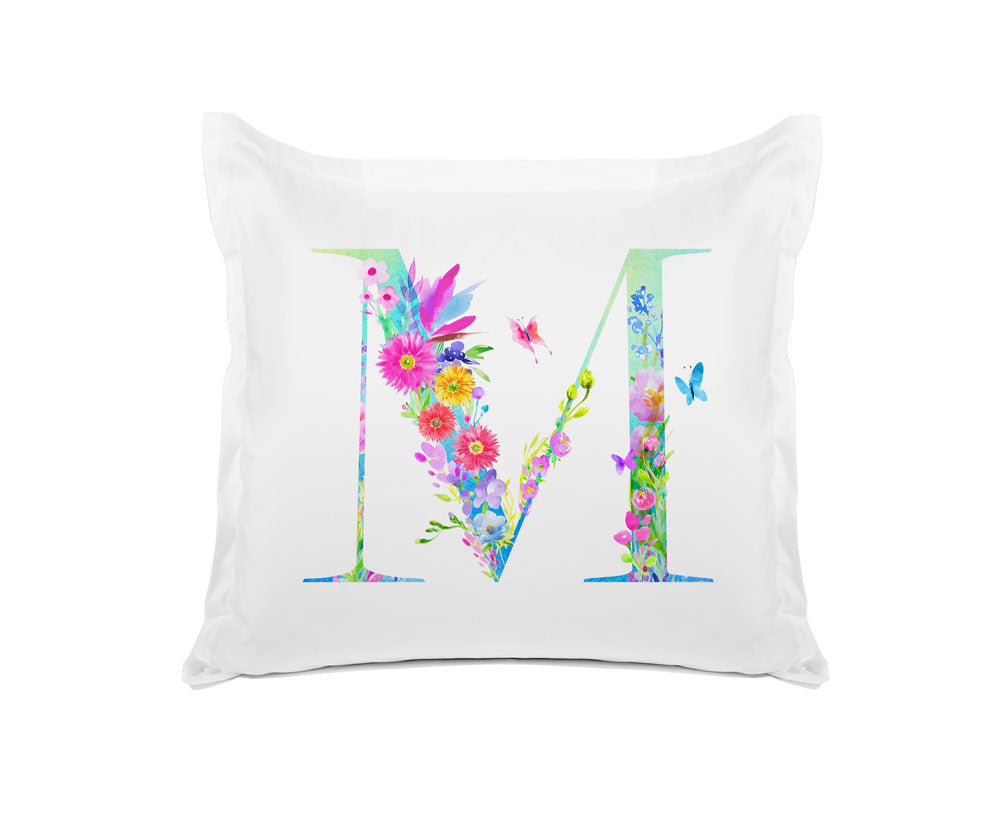 Floral Watercolor Monogram Letter M Pillowcase