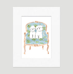 Mitsy And Molly The Maltese Duo Art Print - Dog Illustrations Wall Art Collection-Di Lewis