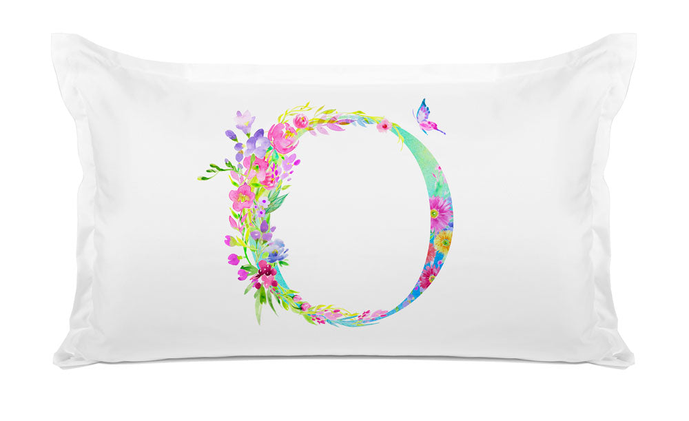 Floral Watercolor Monogram Letter O Pillowcase