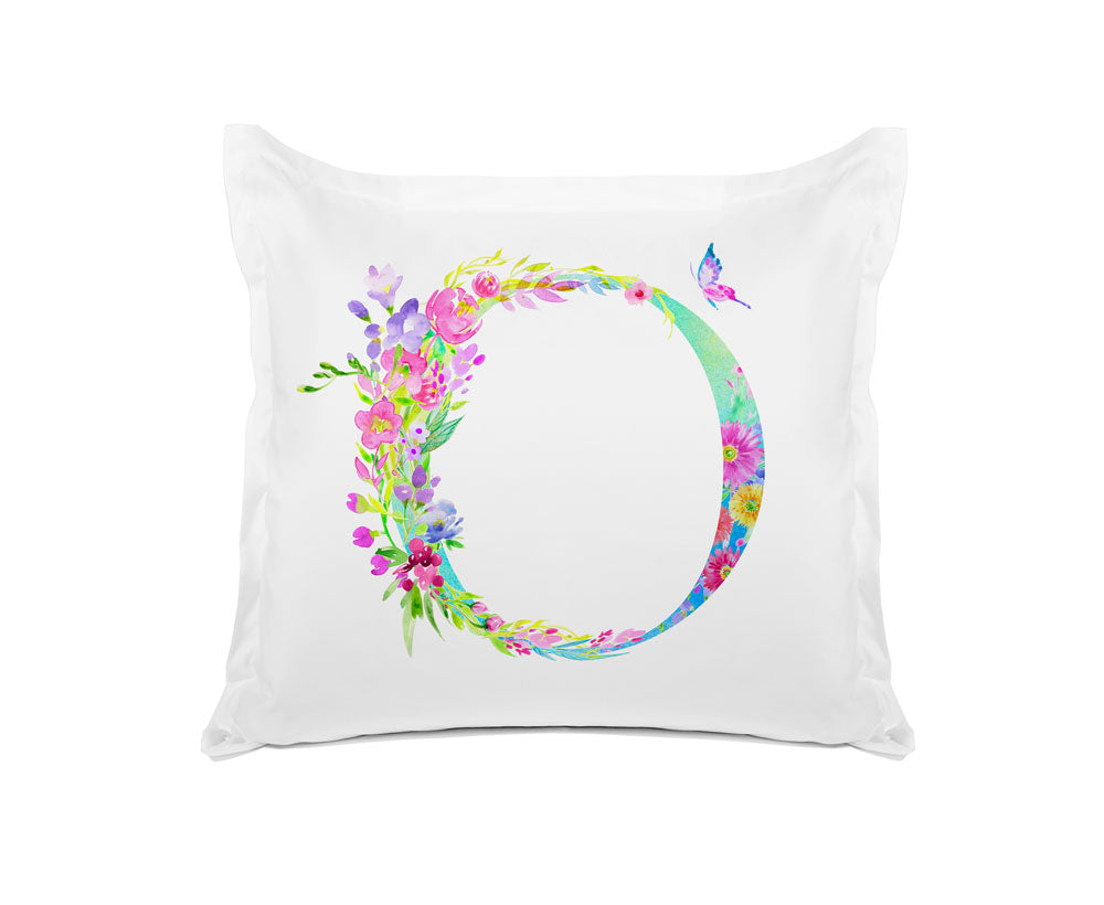 Floral Watercolor Monogram Letter O Pillowcase