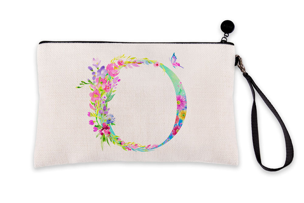 Floral Watercolor Monogram Letter O Makeup Bag