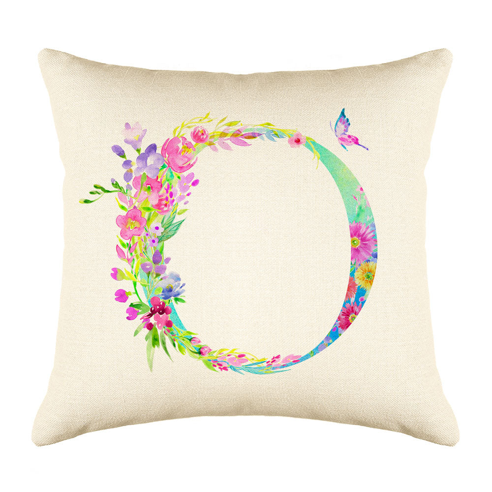 Floral Watercolor Monogram Letter O Throw Pillow Cover