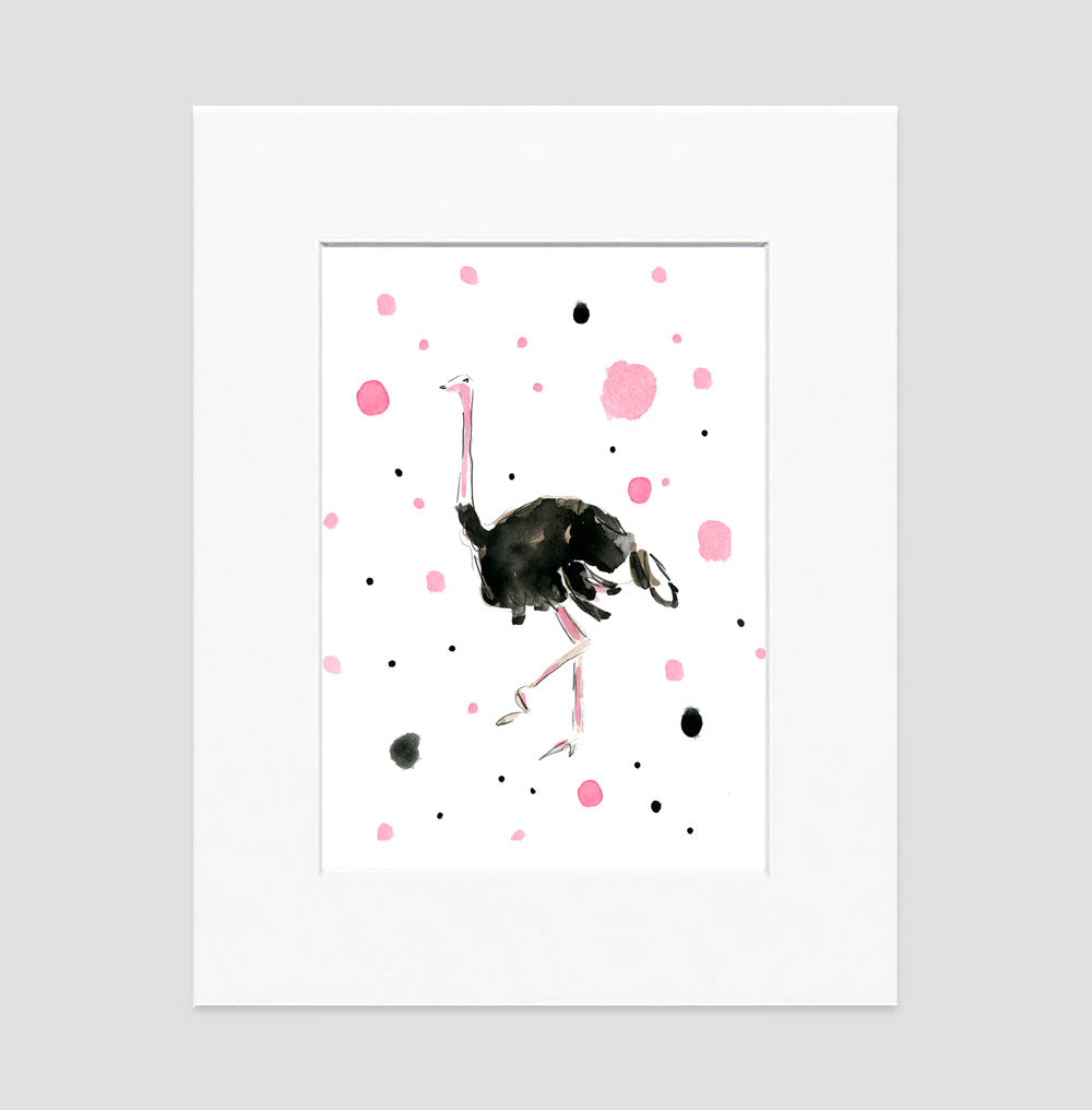 Pink Black Ostrich Art Print - Animal Illustrations Wall Art Collection Olga Ostrich Art Print - Animal Illustrations Wall Art Collection-Di Lewis