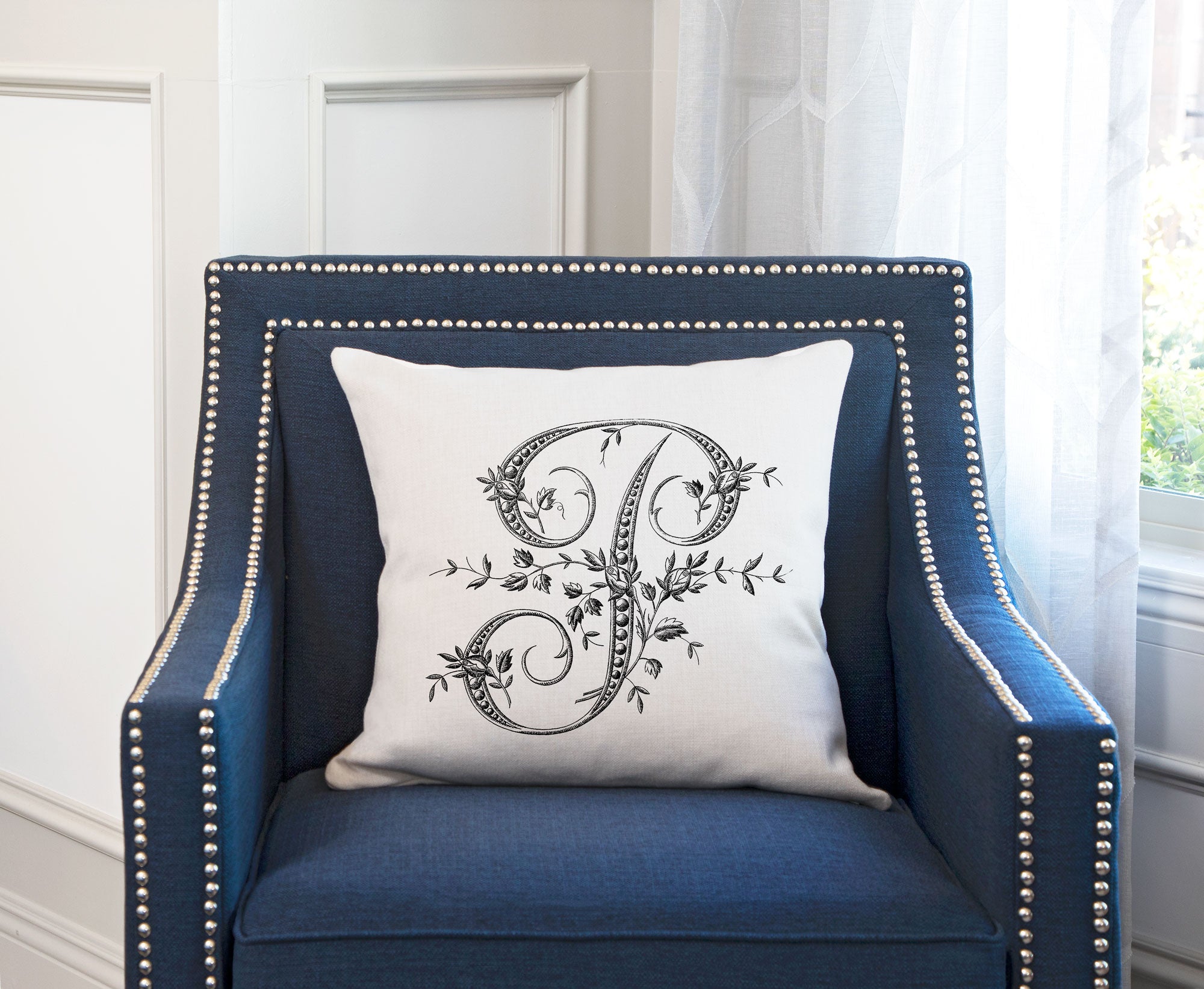 Vintage French Monogram Letter P Throw Pillow Cover