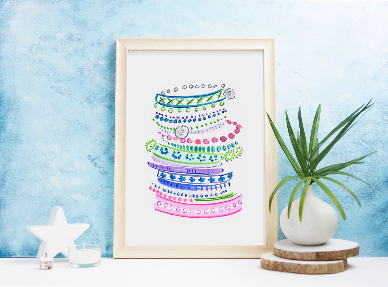 Pastel Bangles Art Print - Fashion Illustration Wall Art Collection-Di Lewis