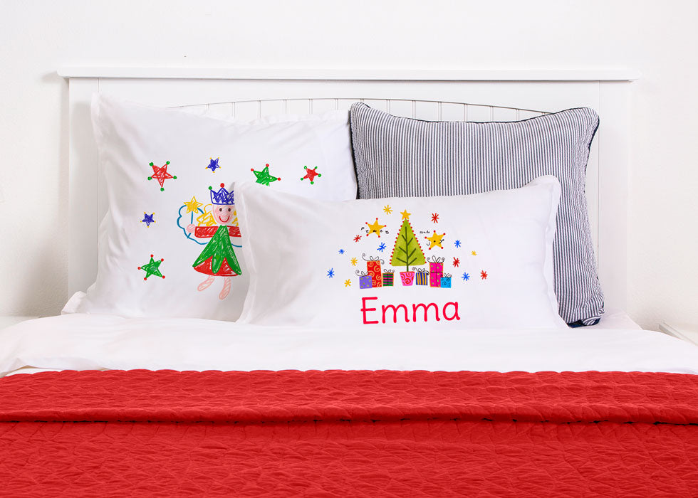 Christmas Stars Red & Green - Kids Personalized Pillowcase Collection