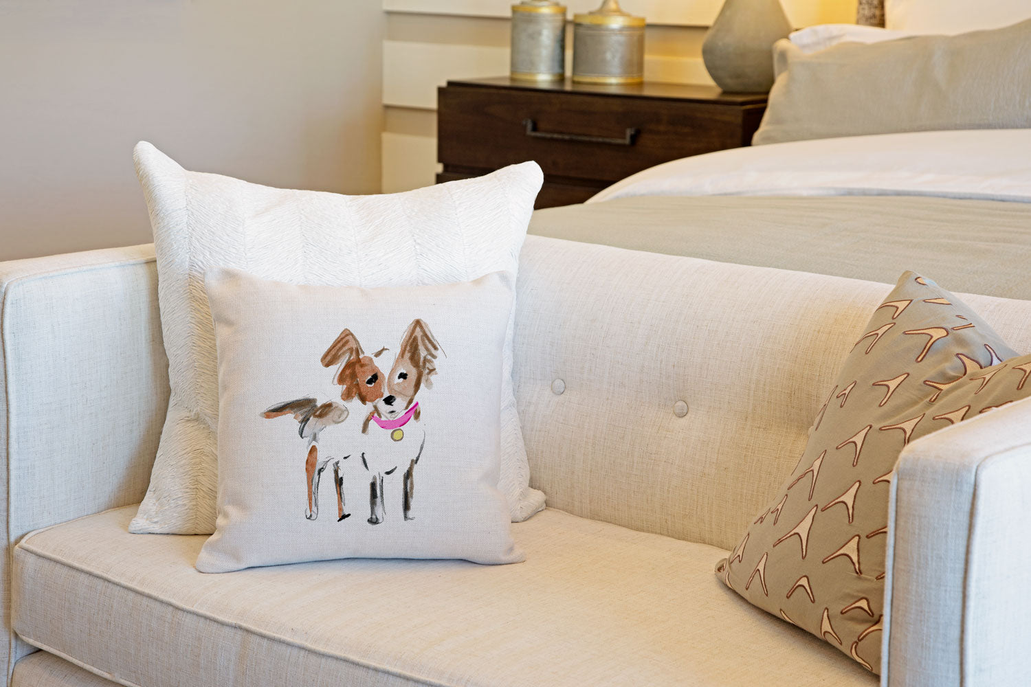 Peanut Papillon Throw Pillow Cover - Dog Illustration Throw Pillow Cover Collection-Di Lewis