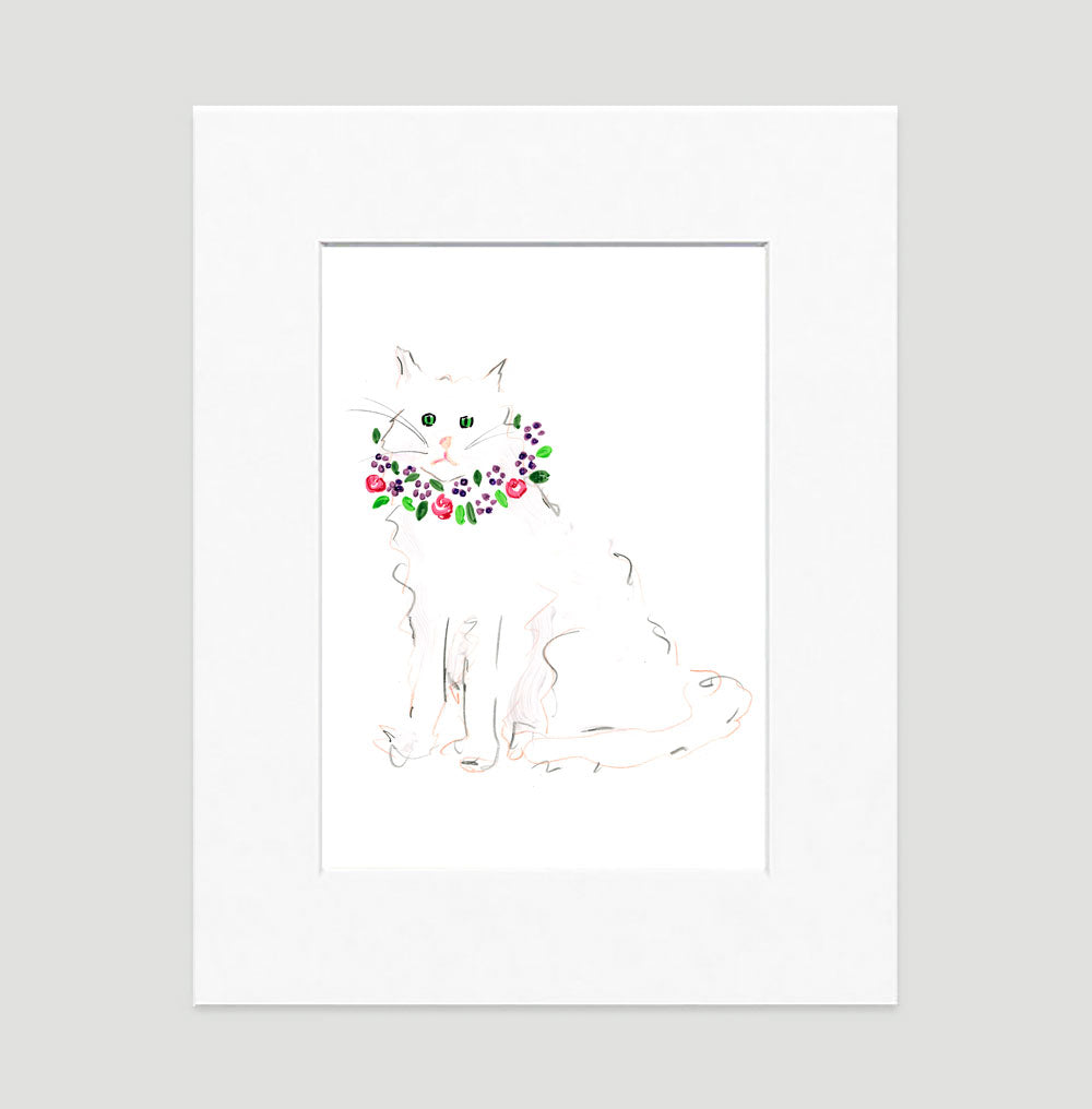 White Cat Art Print - Cat Illustrations Wall Art Collection White Cat Art Print - Cat Illustrations Wall Art Collection-Di Lewis