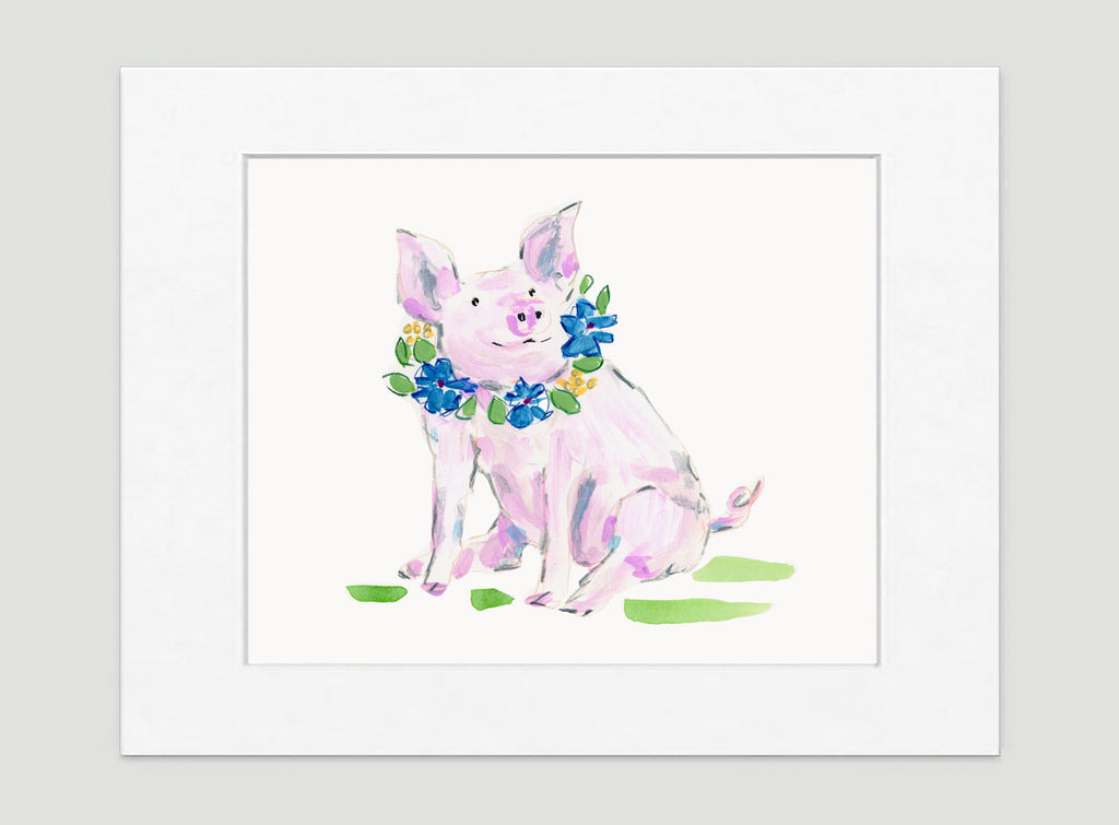 Blue Flower Pig Art Print - Animal Illustrations Wall Art Collection Miss Piggy Art Print - Animal Illustrations Wall Art Collection-Di Lewis