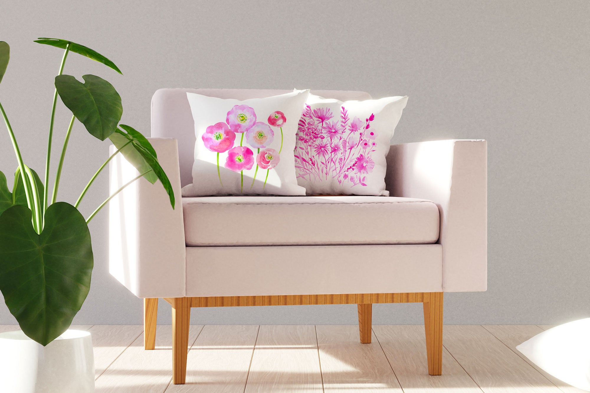 Pink Botanical Floral Throw Pillow Cover - Decorative Designs Throw Pillow Cover Collection