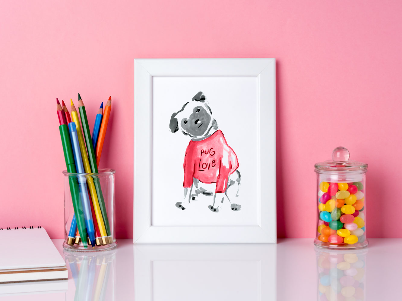 Pebbles Pug Art Print - Dog Illustrations Wall Art Collection-Di Lewis