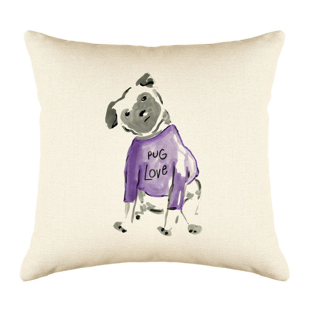 Pebbles Pug Throw Pillow Cover - Dog Illustration Throw Pillow Cover Collection-Di Lewis