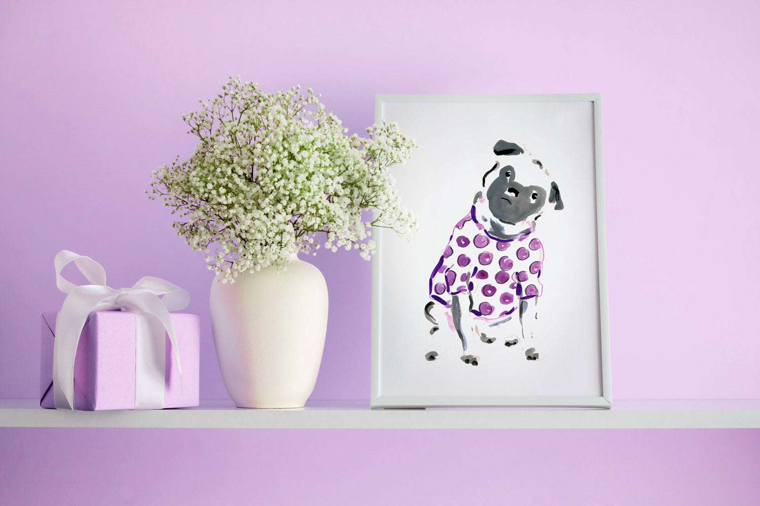 Peewee Pug Art Print - Dog Illustrations Wall Art Collection-Di Lewis