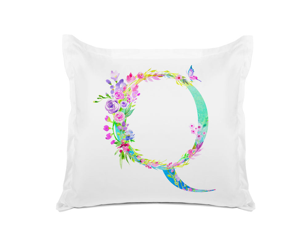 Floral Watercolor Monogram Letter Q Pillowcase