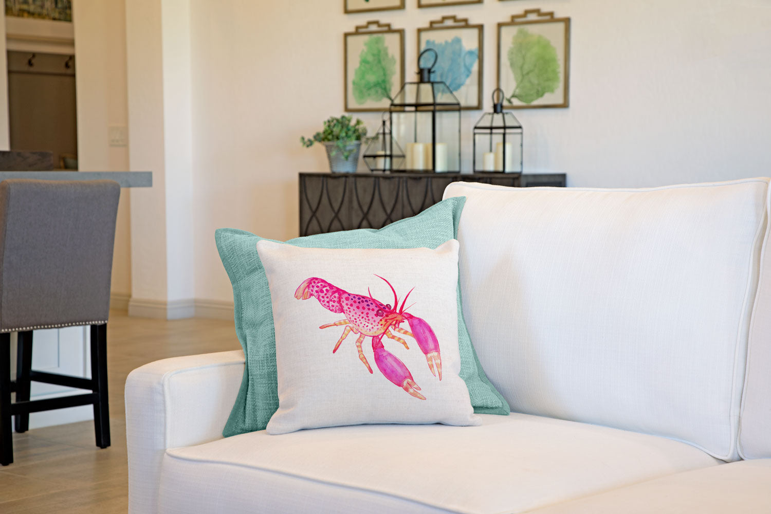 Reef Lobster Throw Pillow Cover - Coastal Designs Throw Pillow Cover Collection-Di Lewis