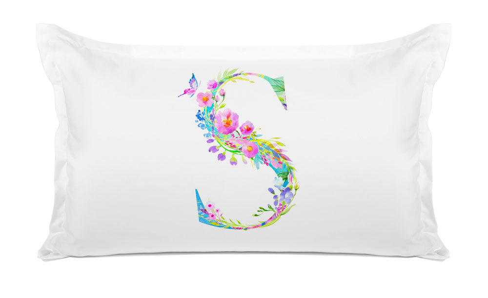 Floral Watercolor Monogram Letter S Pillowcase