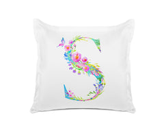 Floral Watercolor Monogram Letter S Pillowcase
