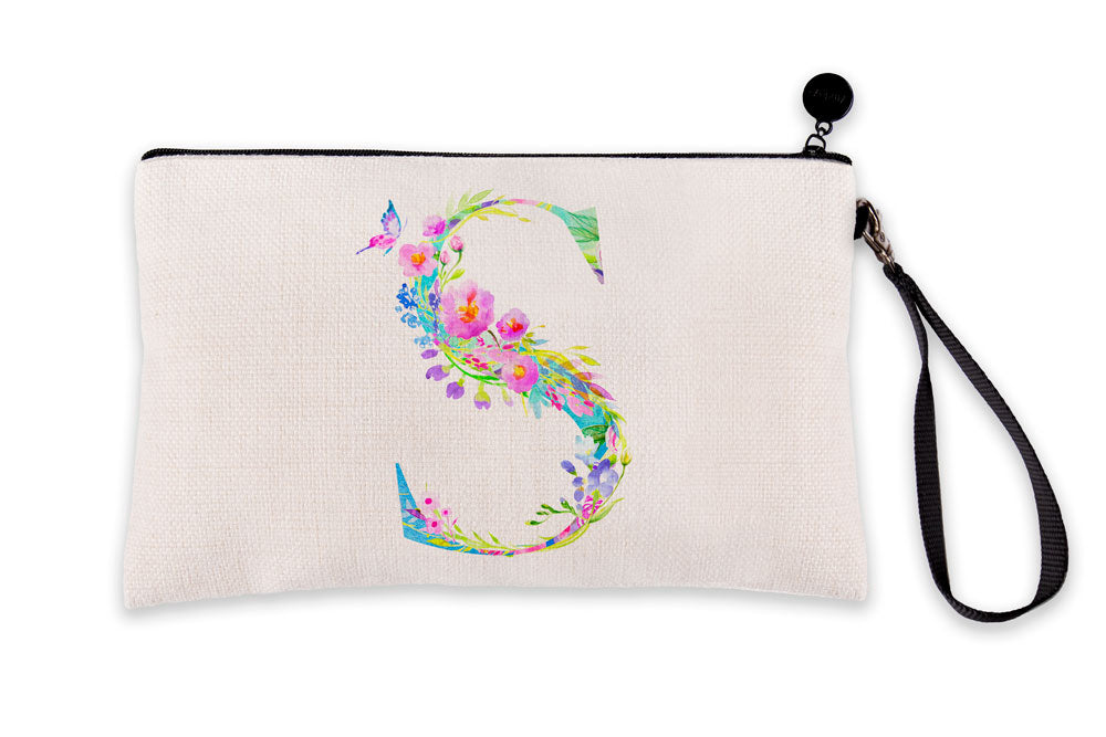 Floral Watercolor Monogram Letter S Makeup Bag Floral Watercolor Monogram Letter S Makeup Bag