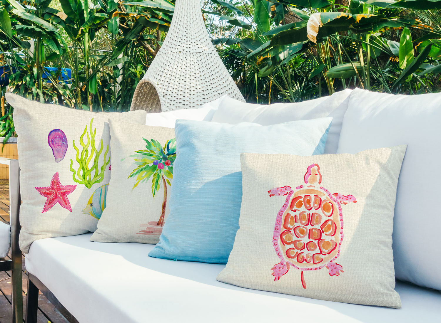 Sea Turtle Coral Throw Pillow Cover - Coastal Designs Throw Pillow Cover Collection-Di Lewis