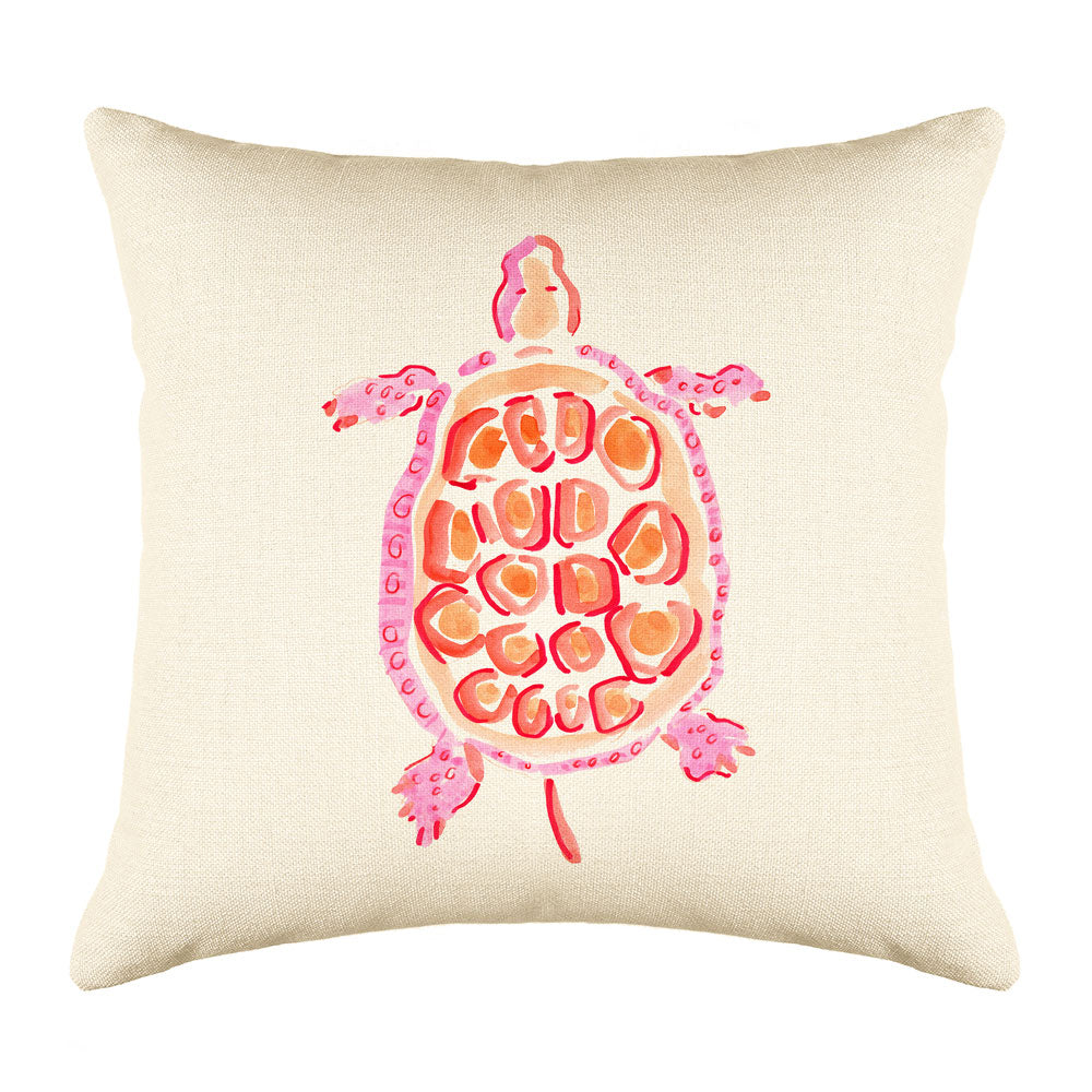 Sea Turtle Coral Throw Pillow Cover - Coastal Designs Throw Pillow Cover Collection-Di Lewis