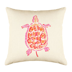 Sea Turtle Coral Throw Pillow Cover - Coastal Designs Throw Pillow Cover Collection-Di Lewis