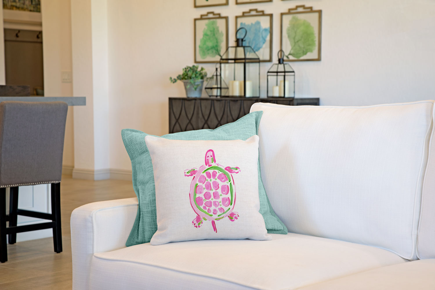 Sea Turtle Pink Throw Pillow Cover - Coastal Designs Throw Pillow Cover Collection-Di Lewis