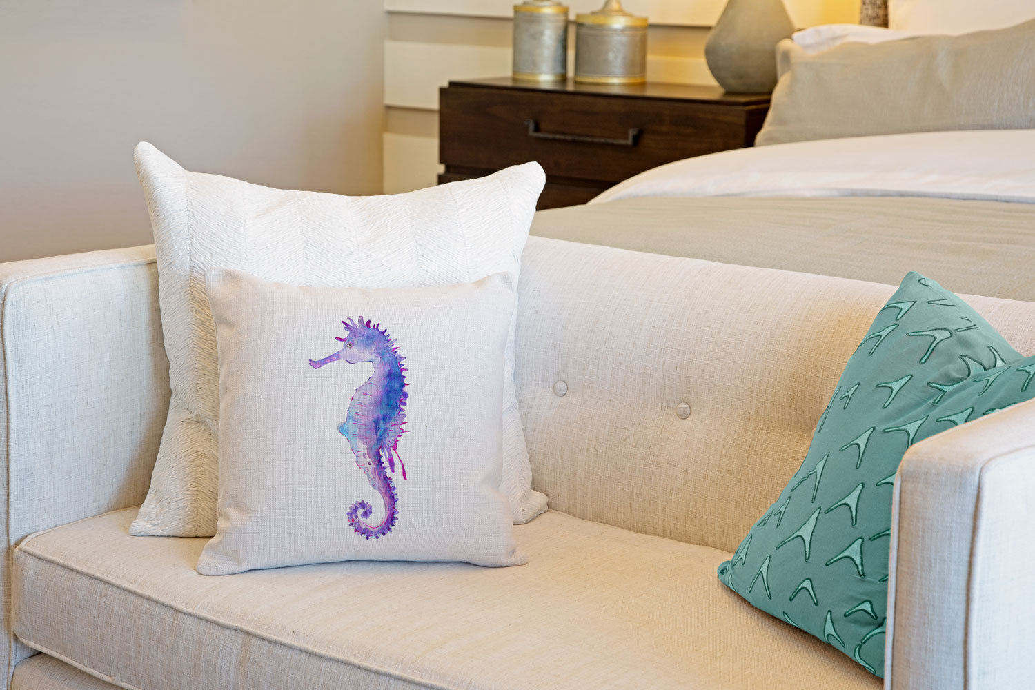 Seahorse Throw Pillow Cover - Coastal Designs Throw Pillow Cover Collection-Di Lewis