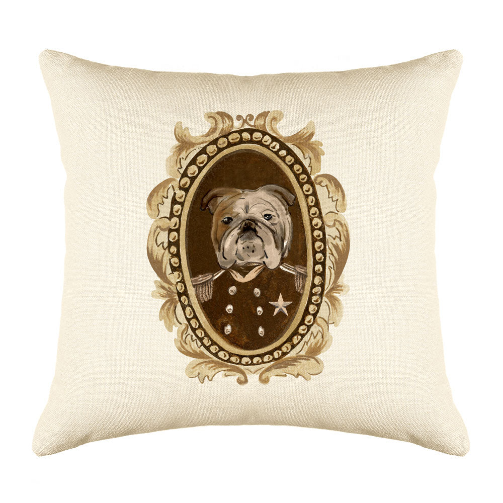 English Bulldog Portrait Throw Pillow Cover - Dog Illustration Throw Pillow Cover Collection Sergeant Bulldog Throw Pillow Cover - Dog Illustration Throw Pillow Cover Collection-Di Lewis