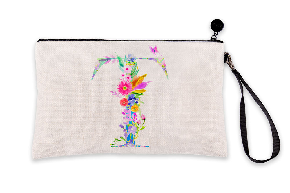 Floral Watercolor Monogram Letter T Makeup Bag Floral Watercolor Monogram Letter T Makeup Bag
