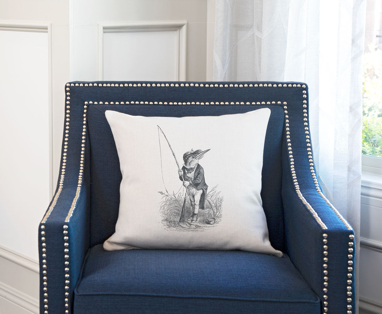 The King Fisher Throw Pillow Cover - Animal Illustrations Throw Pillow Cover Collection-Di Lewis