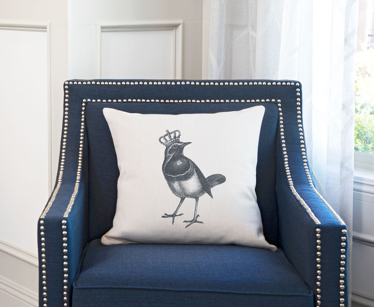 The Royal Robin Throw Pillow Cover - Animal Illustrations Throw Pillow Cover Collection-Di Lewis