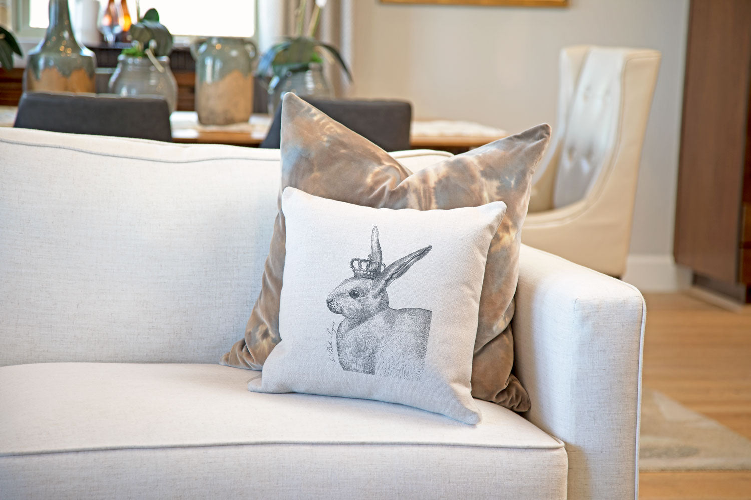 The Royal Rabbit Throw Pillow Cover - Animal Illustrations Throw Pillow Cover Collection-Di Lewis