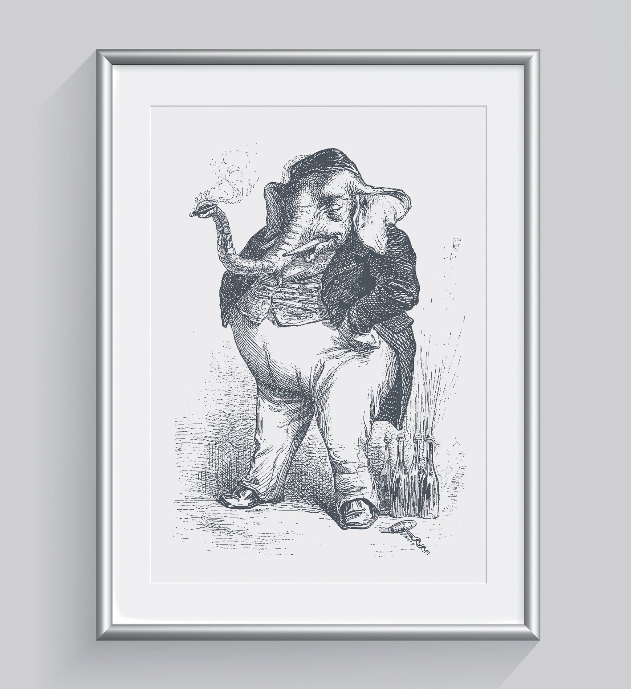 The Smoking Elephant Art Print - Animal Illustrations Wall Art Collection-Di Lewis