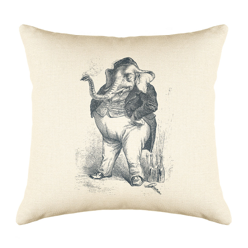 The Smoking Elephant Throw Pillow Cover - Animal Illustrations Throw Pillow Cover Collection-Di Lewis