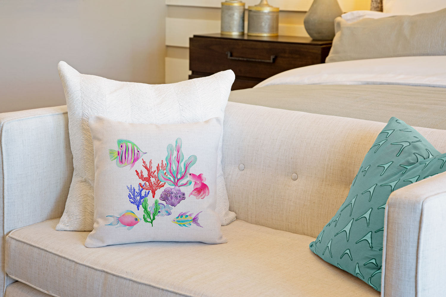 Tropical Fish Throw Pillow Cover - Coastal Designs Throw Pillow Cover Collection-Di Lewis