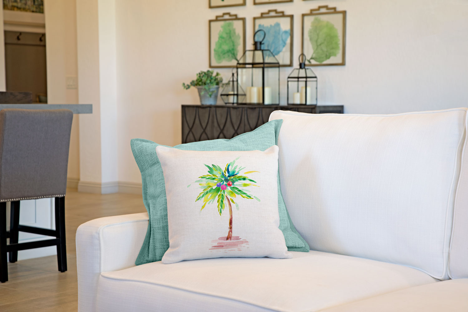 Tropical Palm Tree Throw Pillow Cover - Coastal Designs Throw Pillow Cover Collection-Di Lewis