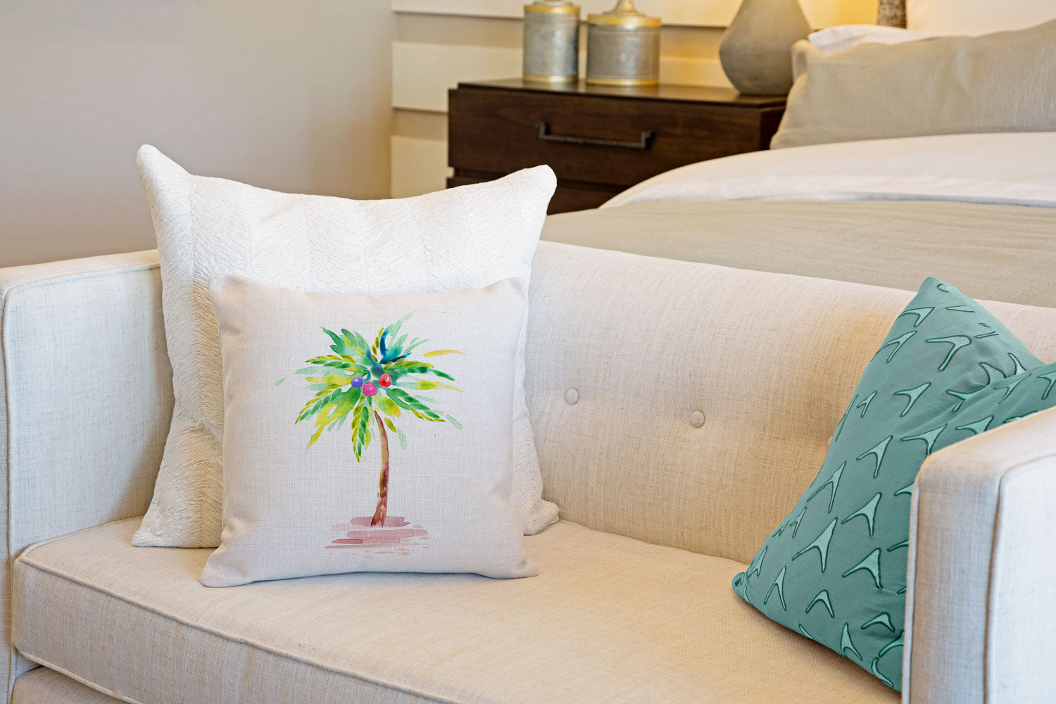 Tropical Palm Tree Throw Pillow Cover - Coastal Designs Throw Pillow Cover Collection-Di Lewis