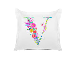 Floral Watercolor Monogram Letter V Pillowcase