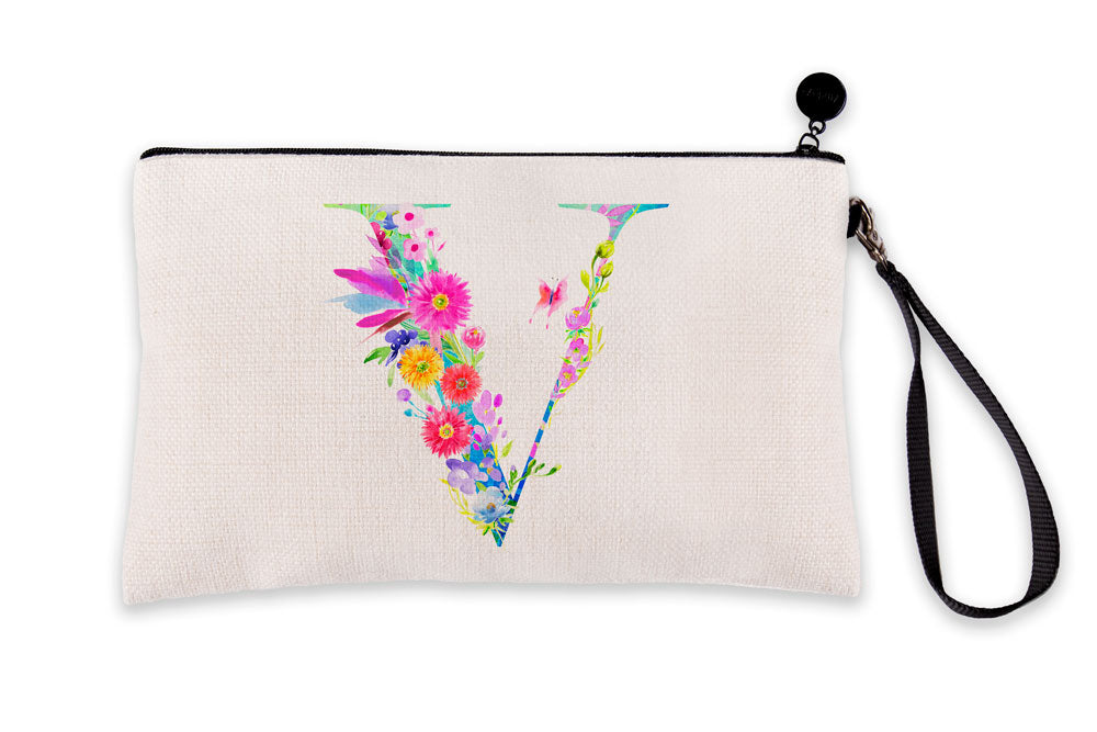 Floral Watercolor Monogram Letter V Makeup Bag Floral Watercolor Monogram Letter V Makeup Bag