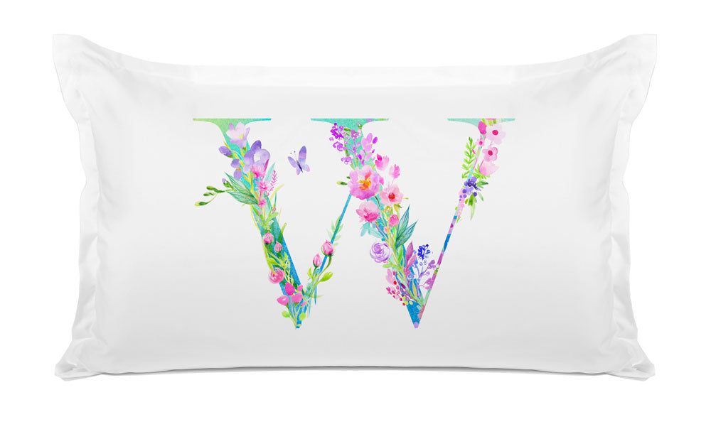 Floral Watercolor Monogram Letter W Pillowcase