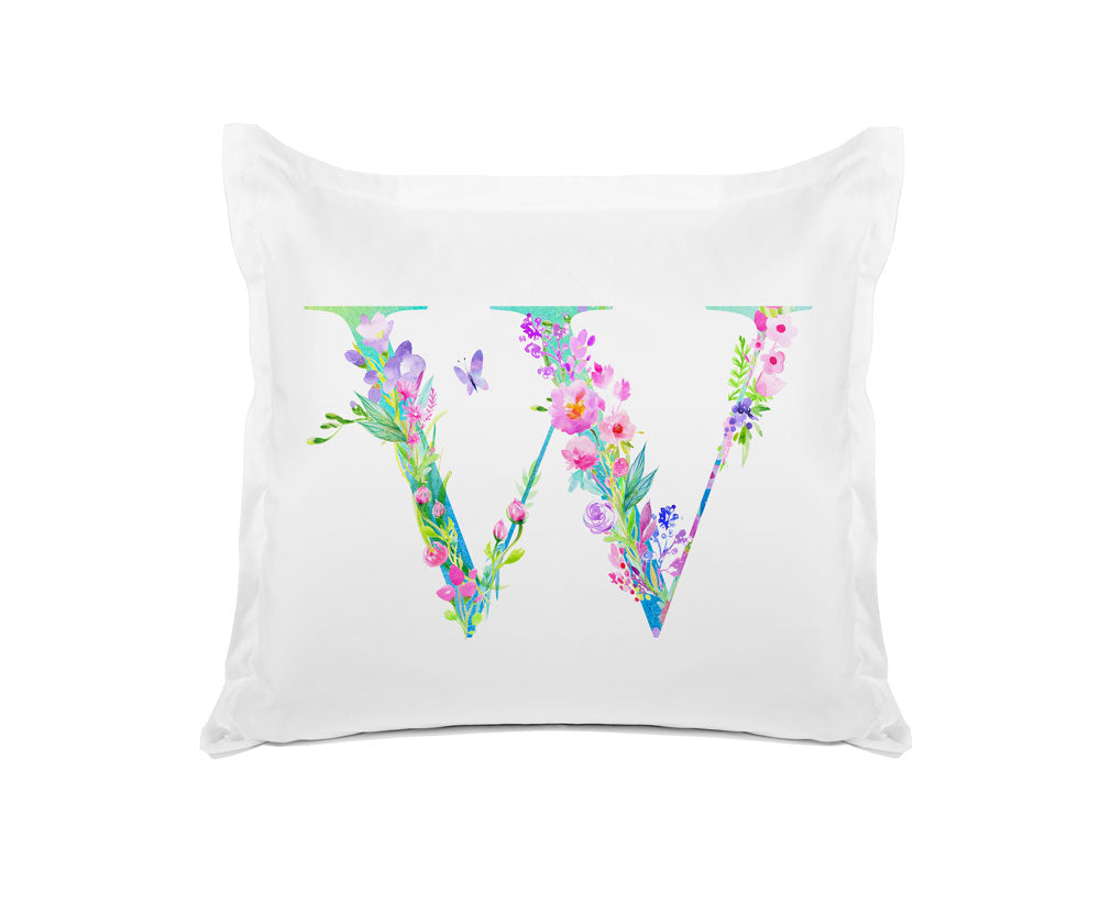 Floral Watercolor Monogram Letter W Pillowcase