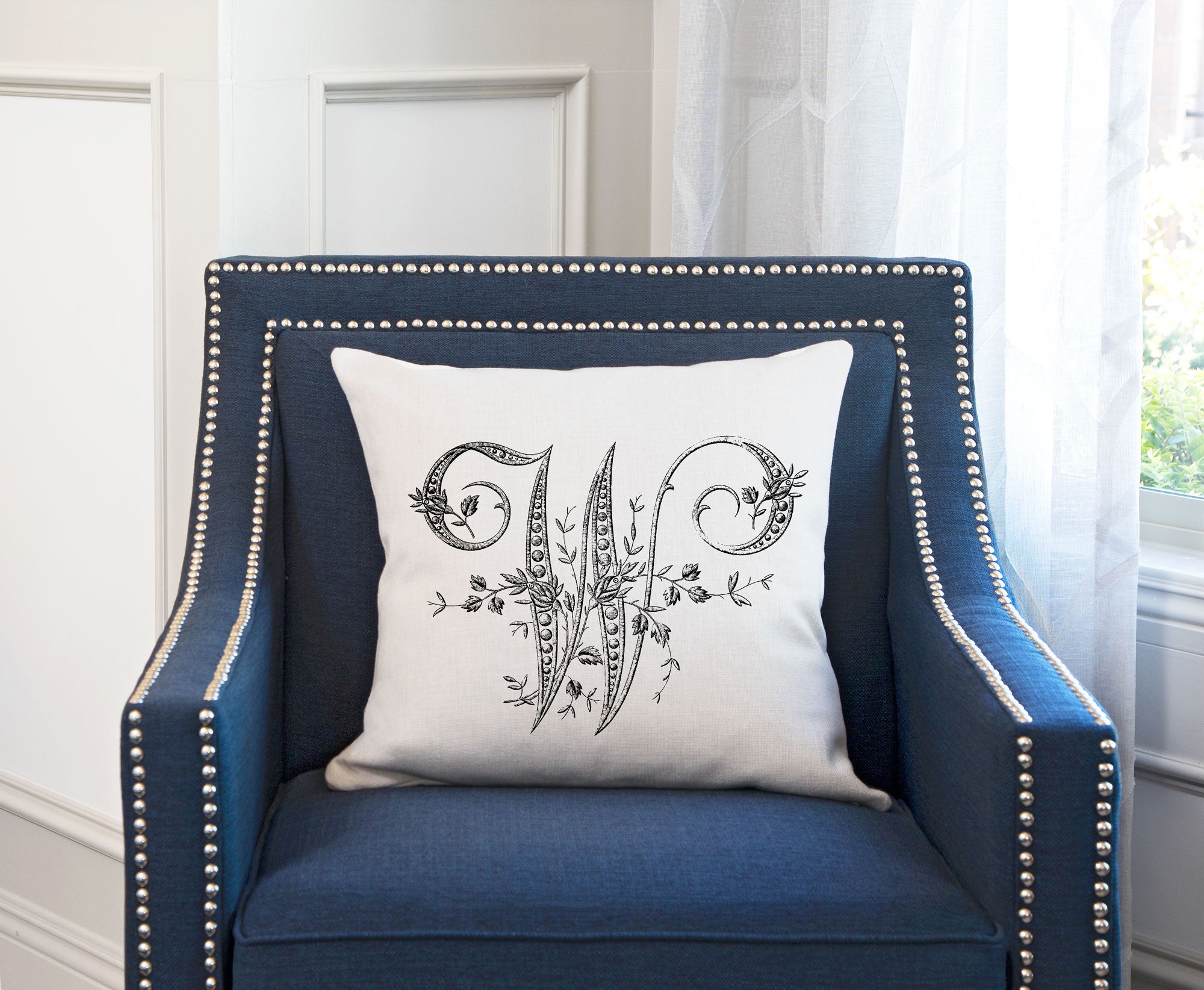 Vintage French Monogram Letter W Throw Pillow Cover