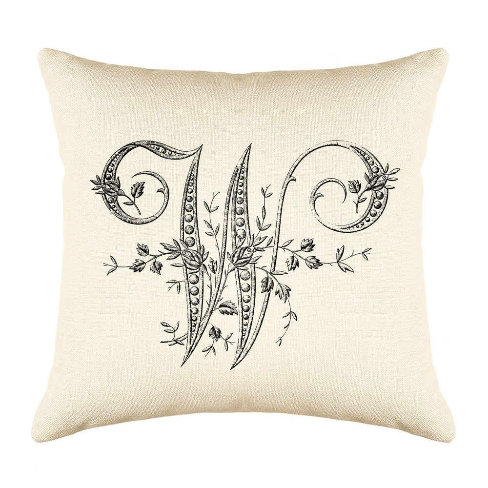 Vintage French Monogram Letter W Throw Pillow Cover