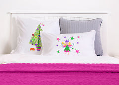 Christmas Fairy Stars Pink & Green - Kids Personalized Pillowcase Collection