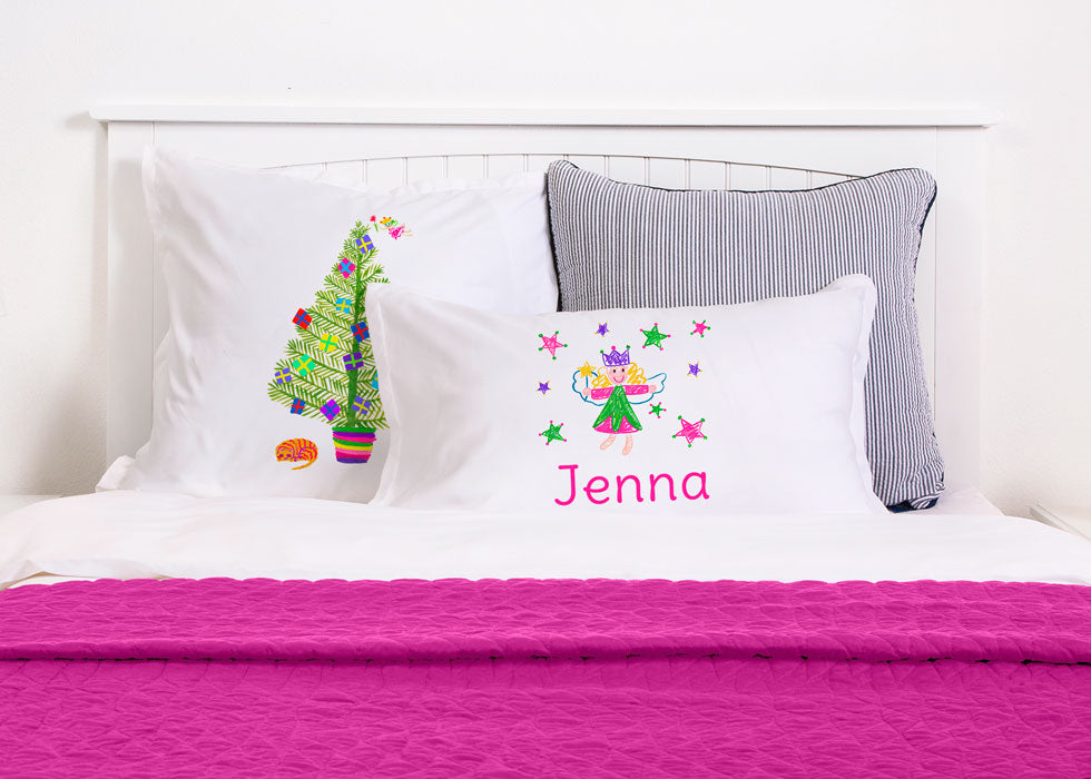 Christmas Fairy Stars Pink & Green - Kids Personalized Pillowcase Collection